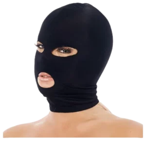 Hoofdmasker van elastische stof met ogen en mond open