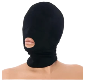 Hoofdmasker van elastische stof met open mond