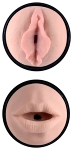 Close-up van de mond- en vaginaopening van de Training Master stroker
