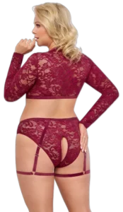 Cottelli Curves kanten set rood, achterkant gedragen
