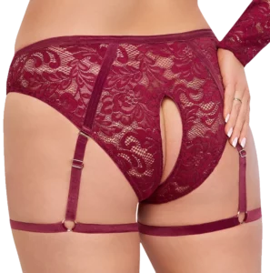Cottelli Curves kanten set rood, detail van de jarretelslip