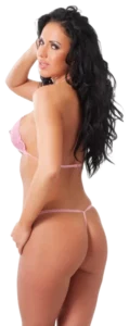 Amorable kanten open bikini in roze, achterkant