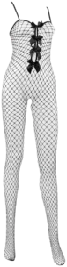 Amorable visnet catsuit met strikjes, voorkant zonder model