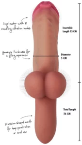 Pierced Punisher Vibrating Dildo — afmetingen