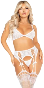 Leg Avenue Kanten Bh-top met String en Jarretelkousen Wit