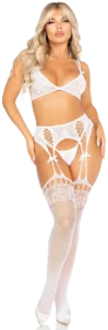 Leg Avenue Kanten Bh-top met String en Jarretelkousen Wit