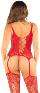 Leg Avenue Jarretelhemdje met Netkousen en String Rood