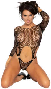 Leg Avenue Netbody met Lange Mouwen Zwart