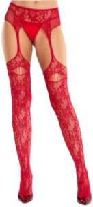 Leg Avenue Kanten Netkousen met Vaste Jarretelgordel Rood