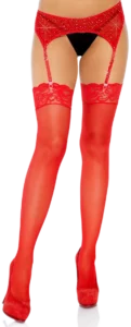 Leg Avenue Transparante Kousen met Kanten Boord Rood