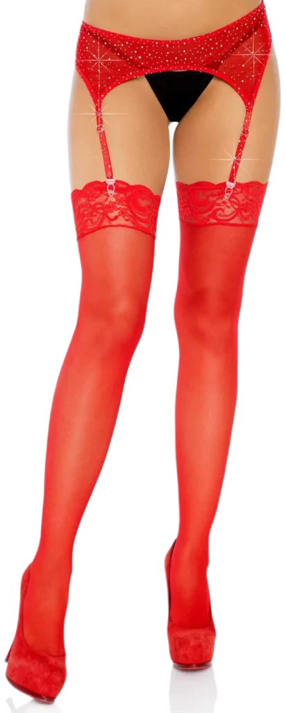 Leg Avenue Transparante Kousen met Kanten Boord Rood
