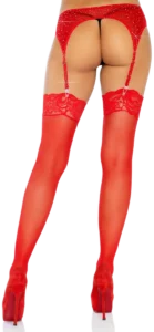 Leg Avenue Transparante Kousen met Kanten Boord Rood