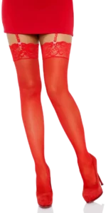 Leg Avenue Transparante Kousen met Kanten Boord Rood