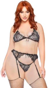 Leg Avenue Plus Size Kanten Bh-set met Jarretelgordel Zwart