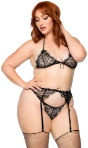 Leg Avenue Plus Size Kanten Bh-set met Jarretelgordel Zwart