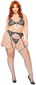 Leg Avenue Plus Size Kanten Bh-set met Jarretelgordel Zwart