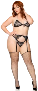 Leg Avenue Plus Size Kanten Bh-set met Jarretelgordel Zwart