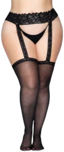 Leg Avenue Plus Size Kousen met Kanten Jarretelgordel Zwart