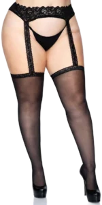 Leg Avenue Plus Size Kousen met Kanten Jarretelgordel Zwart