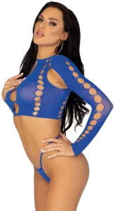 Leg Avenue Crop Top met Cut-outs en String Blauw