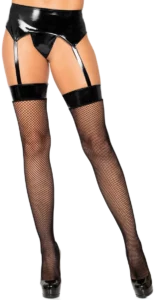 Leg Avenue Vinyl Jarretelgordel met Netkousen en String Zwart