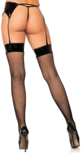 Leg Avenue Vinyl Jarretelgordel met Netkousen en String Zwart